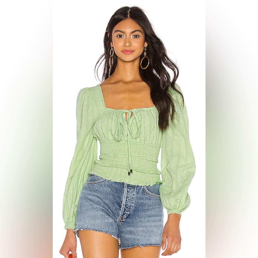 Free People Lolita Green Smocked Blouse XS # 611